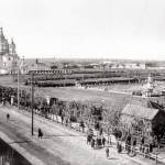 Снимок храма в  Красноярске начало 1960 года. На снимке виден разрушенный храм Богородице-Рождественского кафедрального собора.