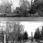 Снимок аллеи на пр. Ленина и мемориал "От борющихся павшим борцам за социализм" в Барнауле фото 60-х годов.