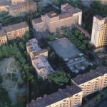 Снимок сделан с вертолета. Городок чекистов. Подковообразное здание - это гостиница "Исеть". Фото Свердловска 1979 год.